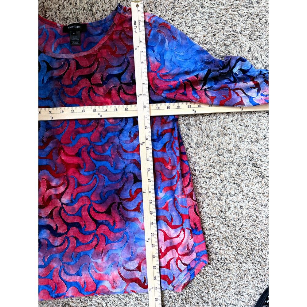 Karen Kane Velvet Burnout Floral Blouse - Size XL - Blue & Red Boho Top - Picture 6 of 7